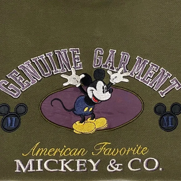 Mickey Mouse & Co “Genuine Garment” Sweatshirt Olive Green/Purple Large Preowned - Picture 3 of 7